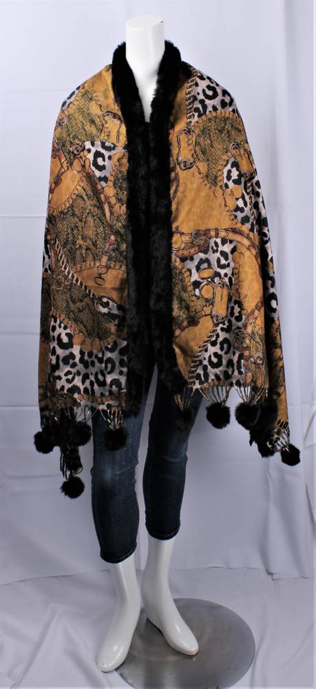 ALICE & LILY reversible fur trimmed fashion wrap turmeric STYLE: SC/4903TUR